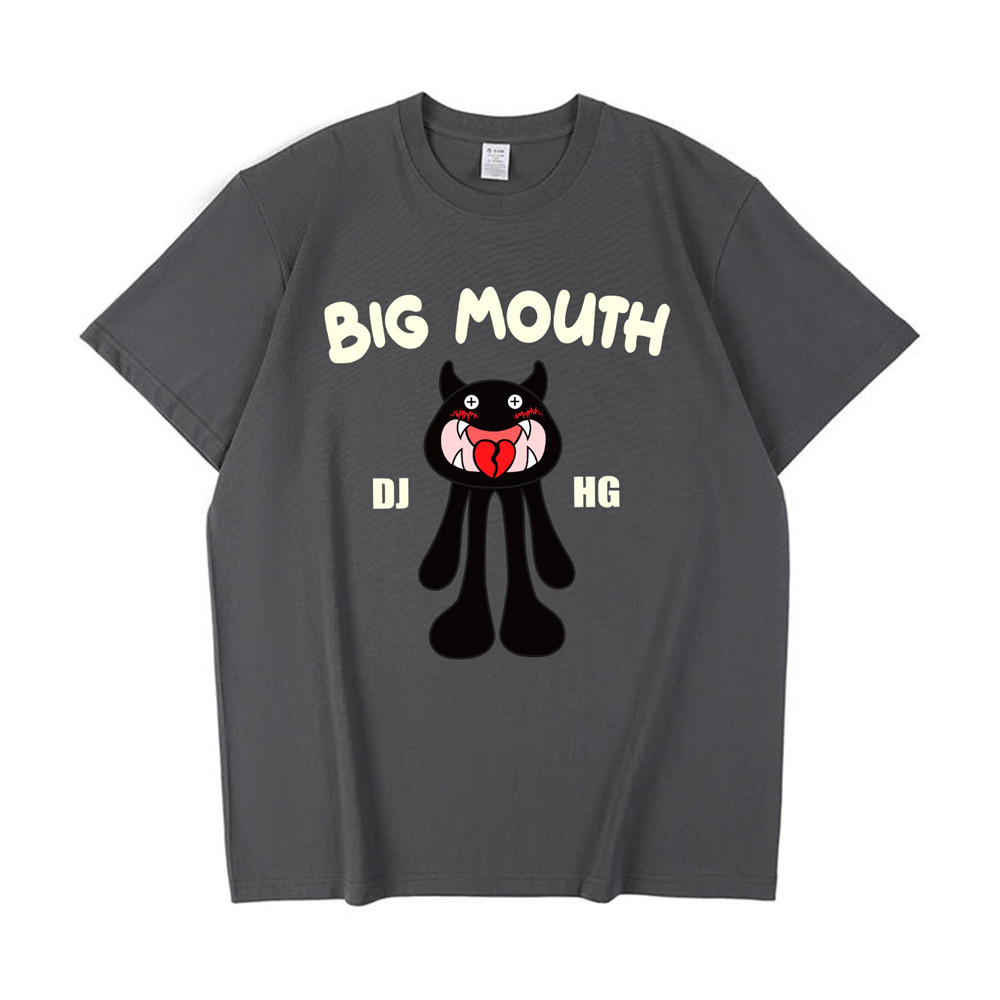Big Mouth Monster grey Unisex Mens/Womens Short Sleeve T-shirts Fashion Printed Japanese luxury Tops