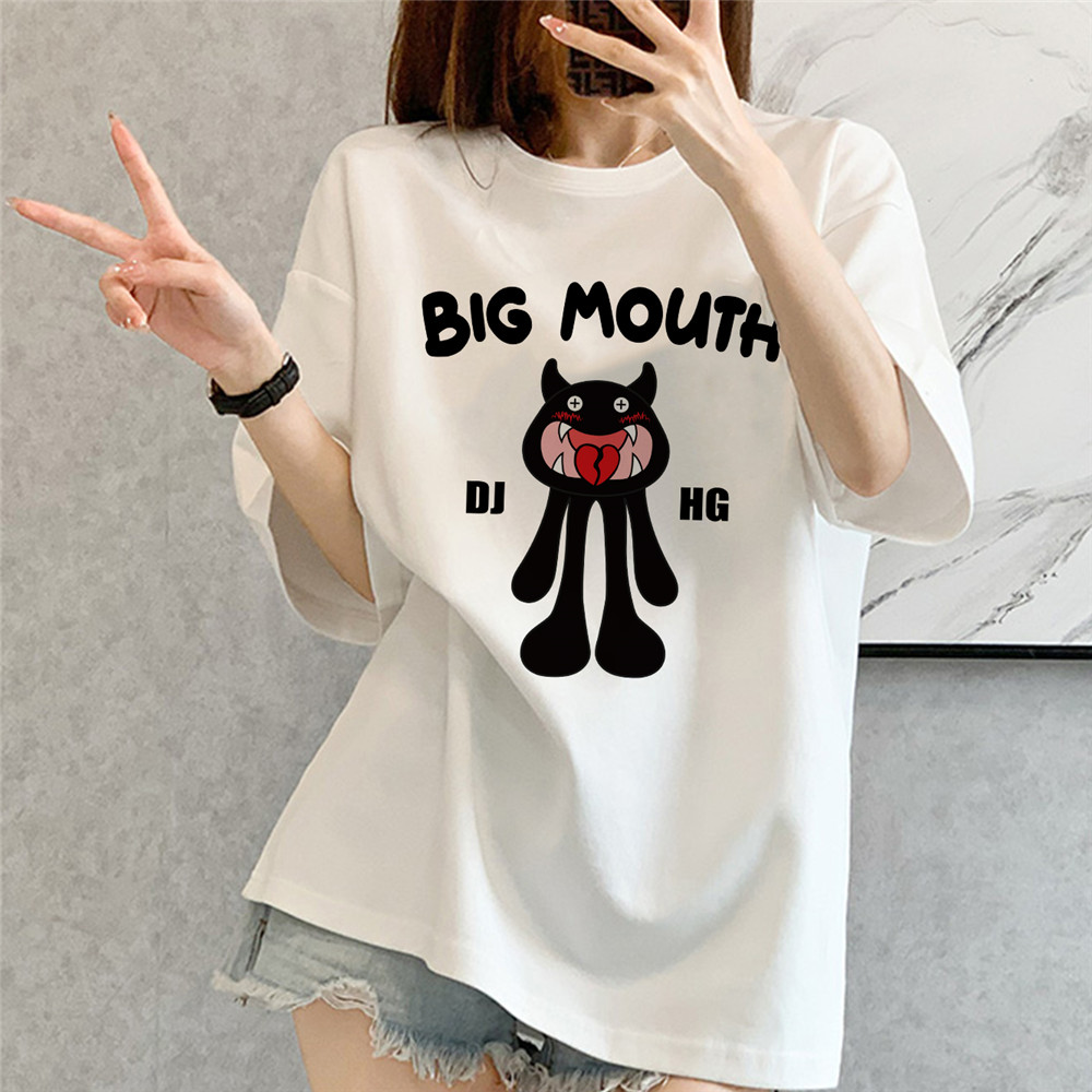 Big Mouth Monster white Unisex Mens/Womens Short Sleeve T-shirts Fashion Printed Japanese luxury Tops