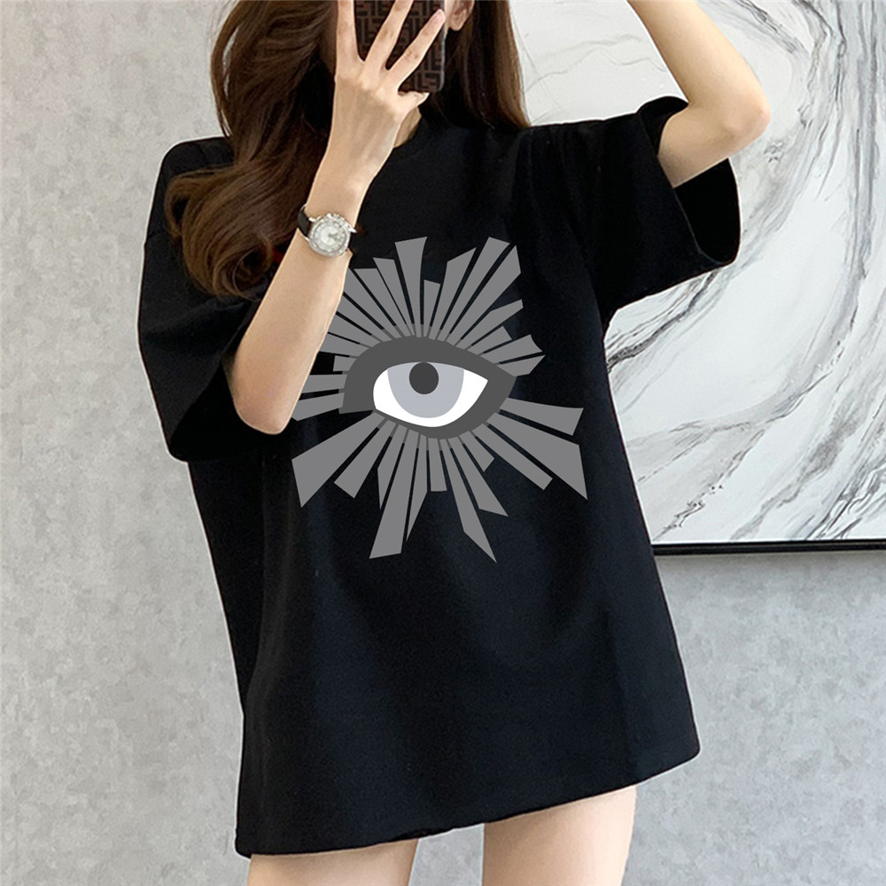 Big Eyes black Unisex Mens/Womens Short Sleeve T-shirts Fashion Printed Japanese luxury Tops