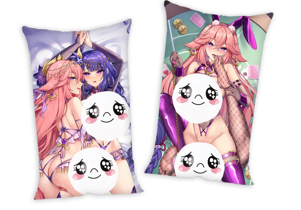 Genshin Impact Yae Miko Raiden Shogun Baal Anime Two Way Tricot Air Pillow With a Hole 35x55cm(13.7in x 21.6in)