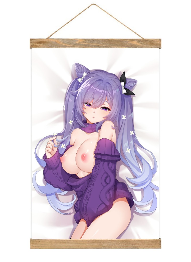 Genshin Impact Keqing-1 Scroll Painting Wall Picture Anime Wall Scroll Hanging Home Decor