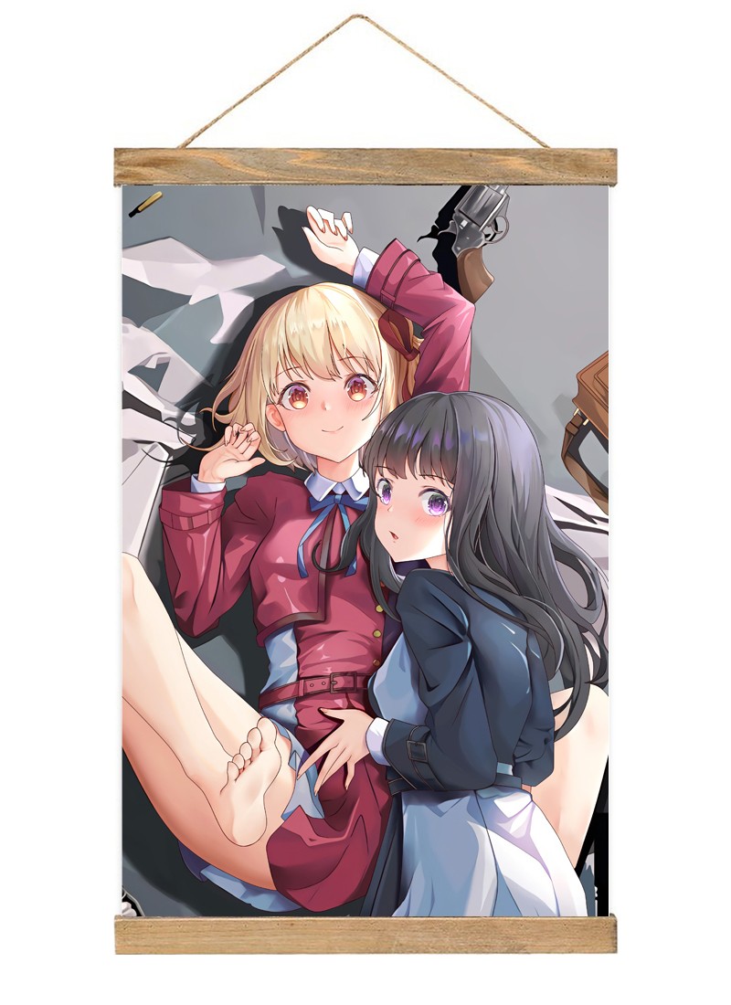 Lycoris Recoil Nishikigi Chisato & Inoue Takina Scroll Painting Wall Picture Anime Wall Scroll Hanging Home Decor