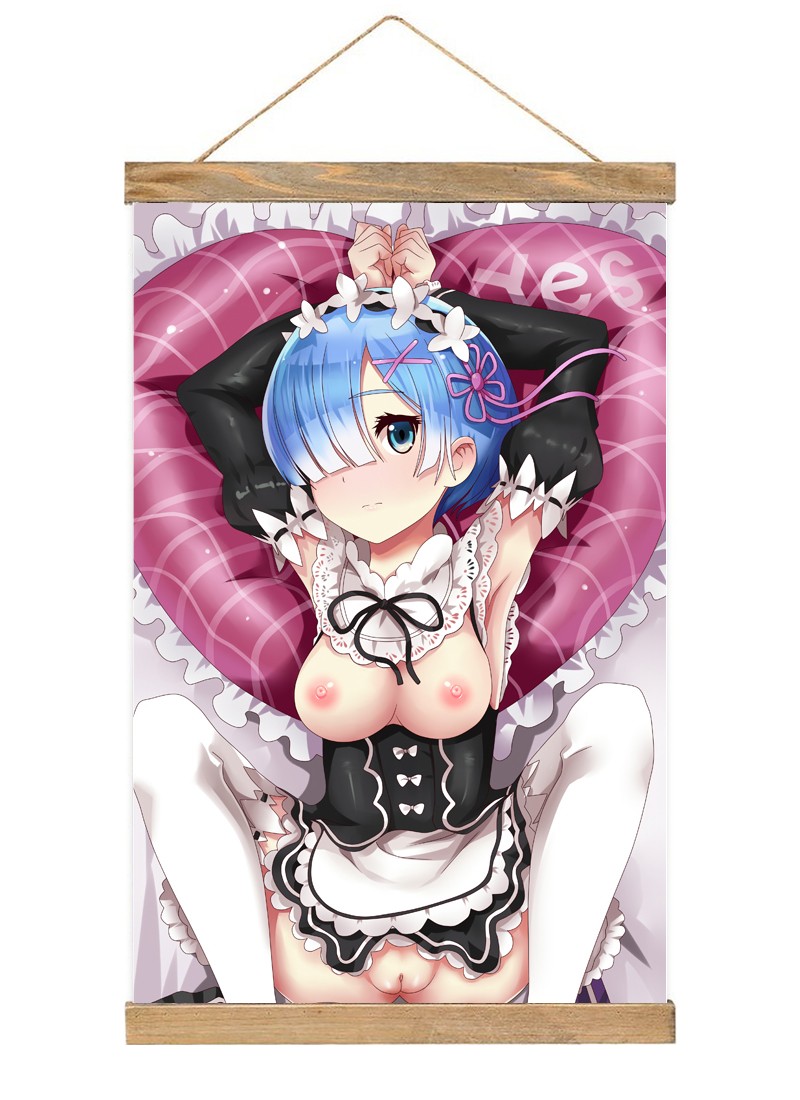 Rem Ram Re Zero-1 Scroll Painting Wall Picture Anime Wall Scroll Hanging Home Decor