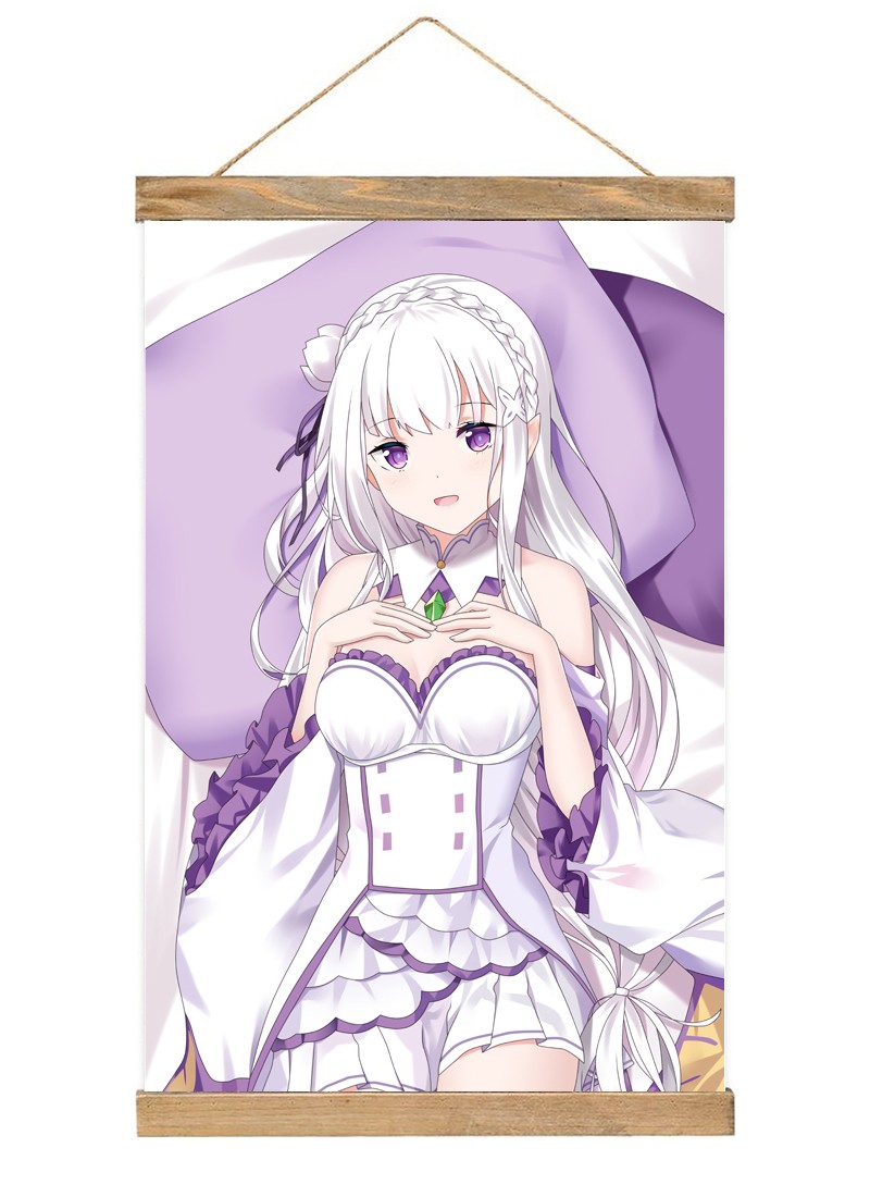 ReZero Emilia-1 Scroll Painting Wall Picture Anime Wall Scroll Hanging Home Decor