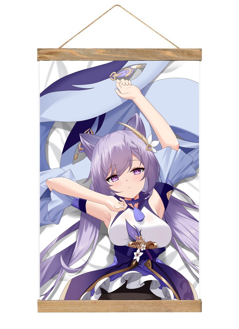 Genshin Impact Keqing-1 Scroll Painting Wall Picture Anime Wall Scroll Hanging Home Decor