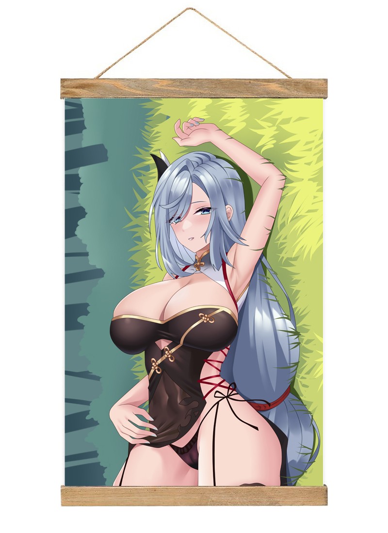 Genshin Impact Shenhe-1 Scroll Painting Wall Picture Anime Wall Scroll Hanging Home Decor